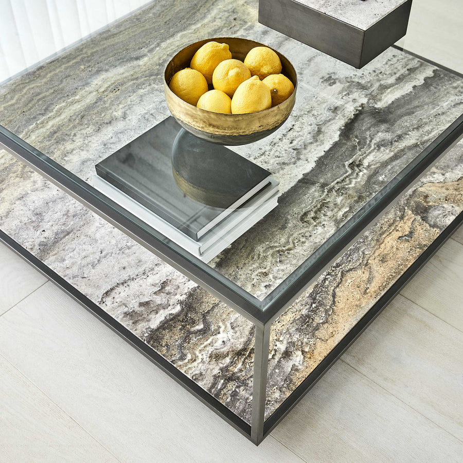 Floating Plane Coffee Table – Travertine/Bronze