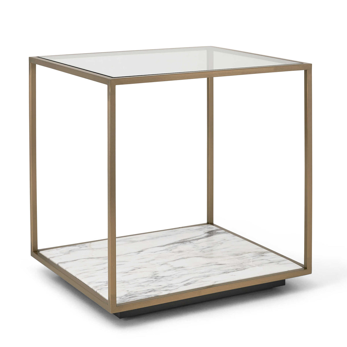 Floating Plane End Table – Marble/Brass