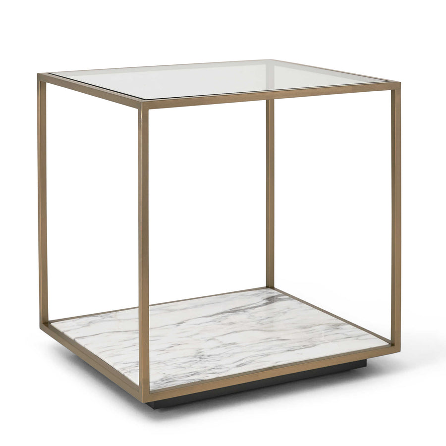 Floating Plane End Table – Marble/Brass