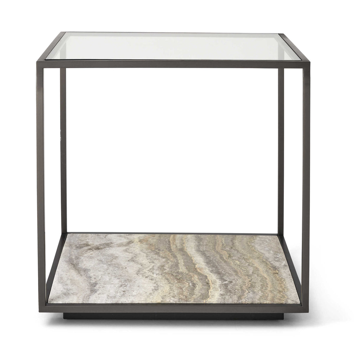 Floating Plane End Table – Travertine/Bronze