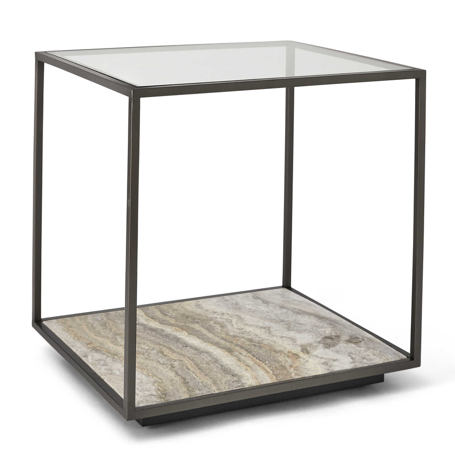 Floating Plane End Table – Travertine/Bronze