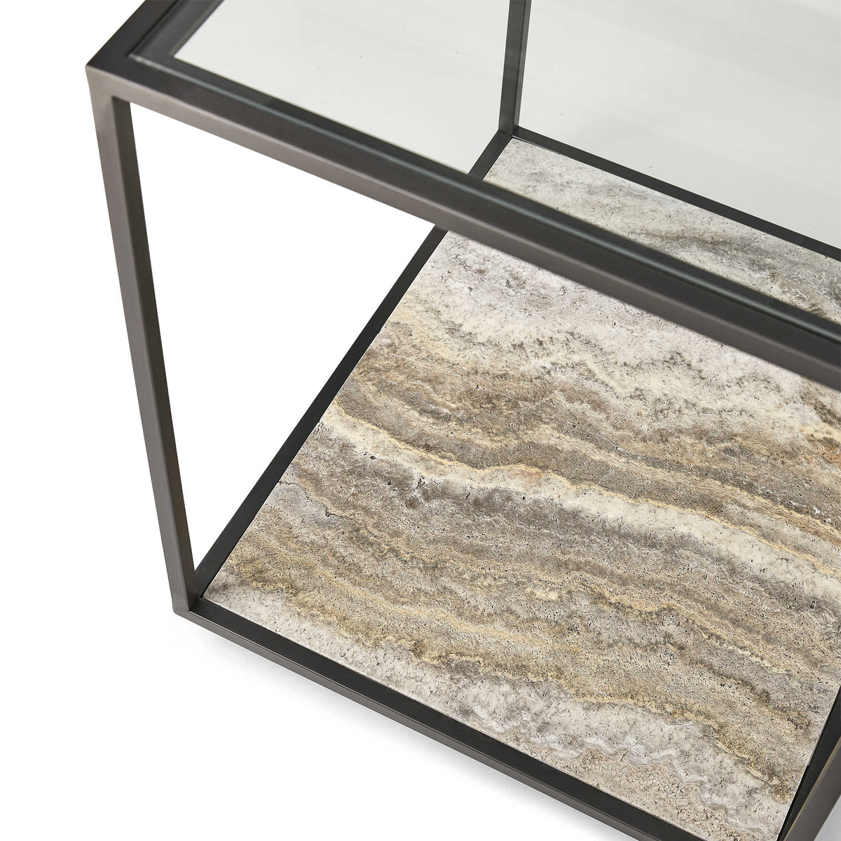 Floating Plane End Table – Travertine/Bronze
