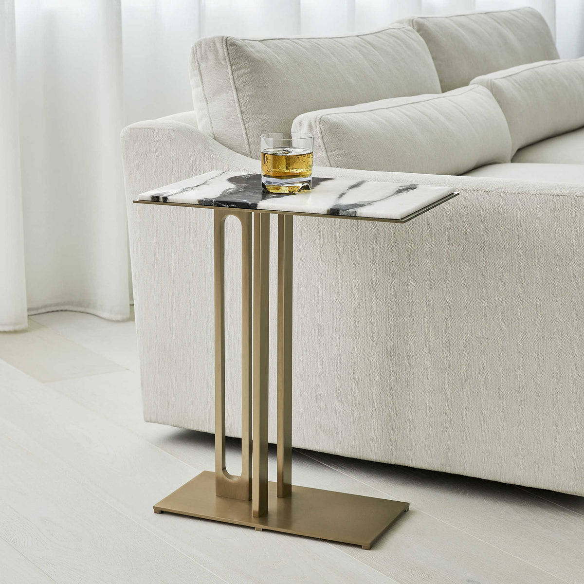 Cantilever Accent Table – Panda Marble & Brass
