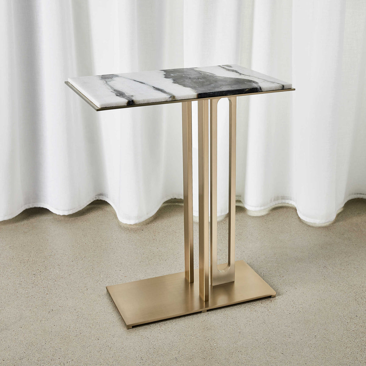 Cantilever Accent Table – Panda Marble & Brass