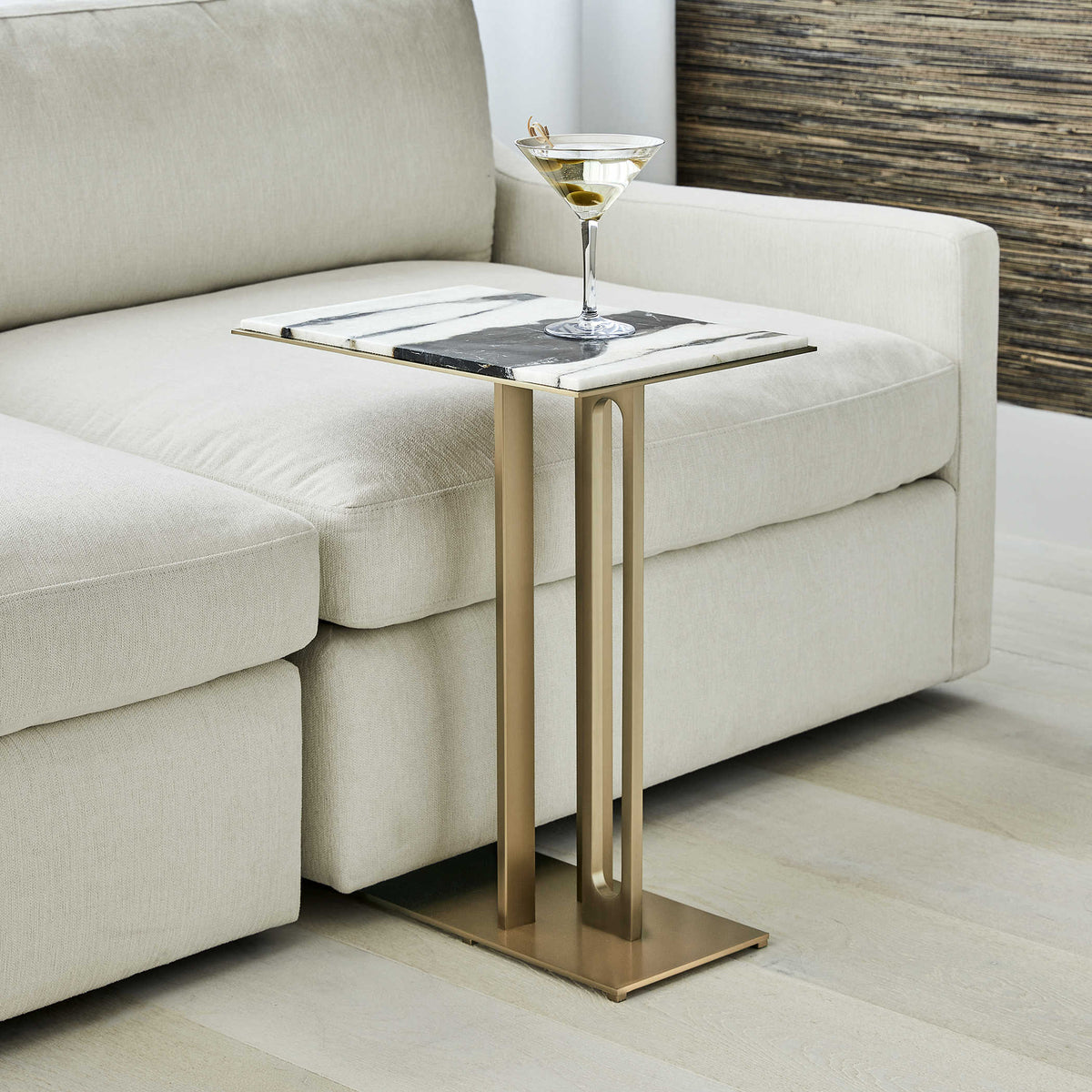 Cantilever Accent Table – Panda Marble & Brass