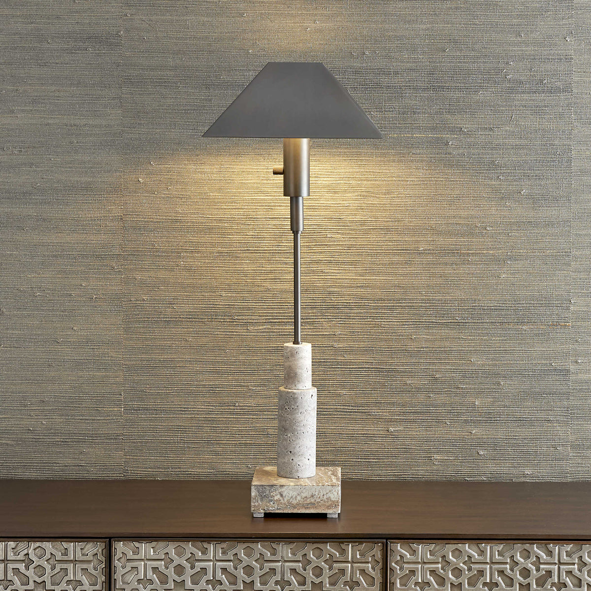 Telescope Buffet Lamp – Grey Travertine