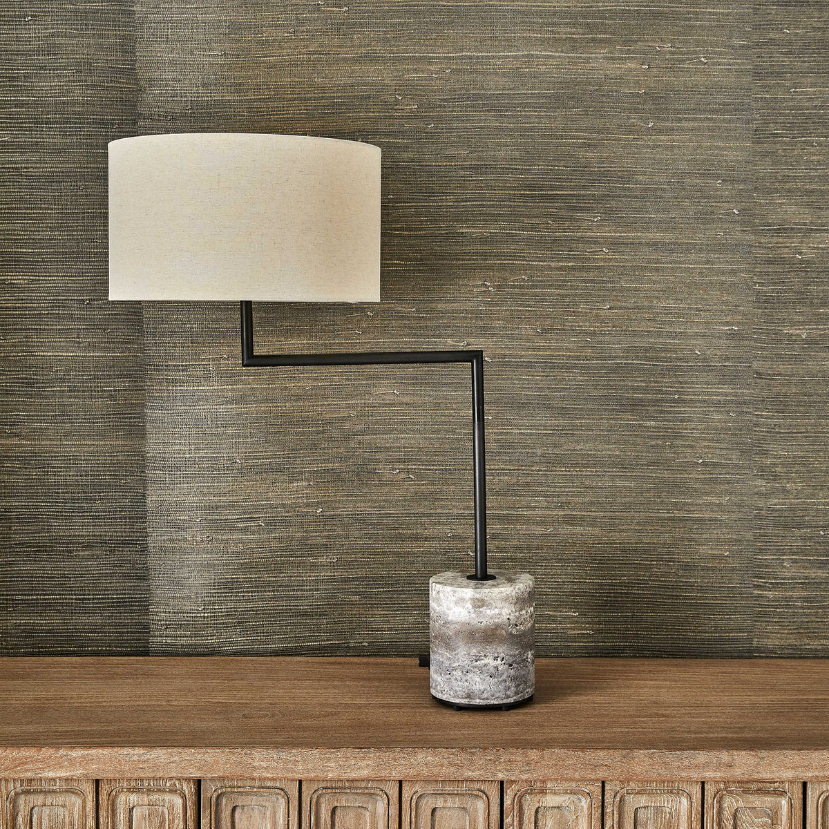 Pivot Table Lamp – Travertine and Bronze