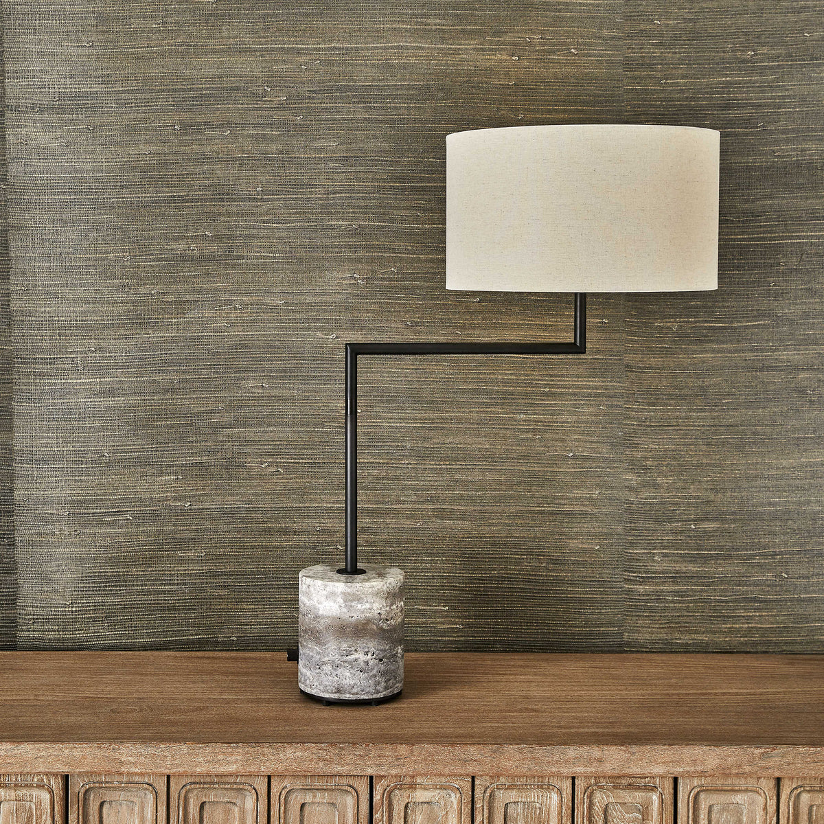 Pivot Table Lamp – Travertine and Bronze