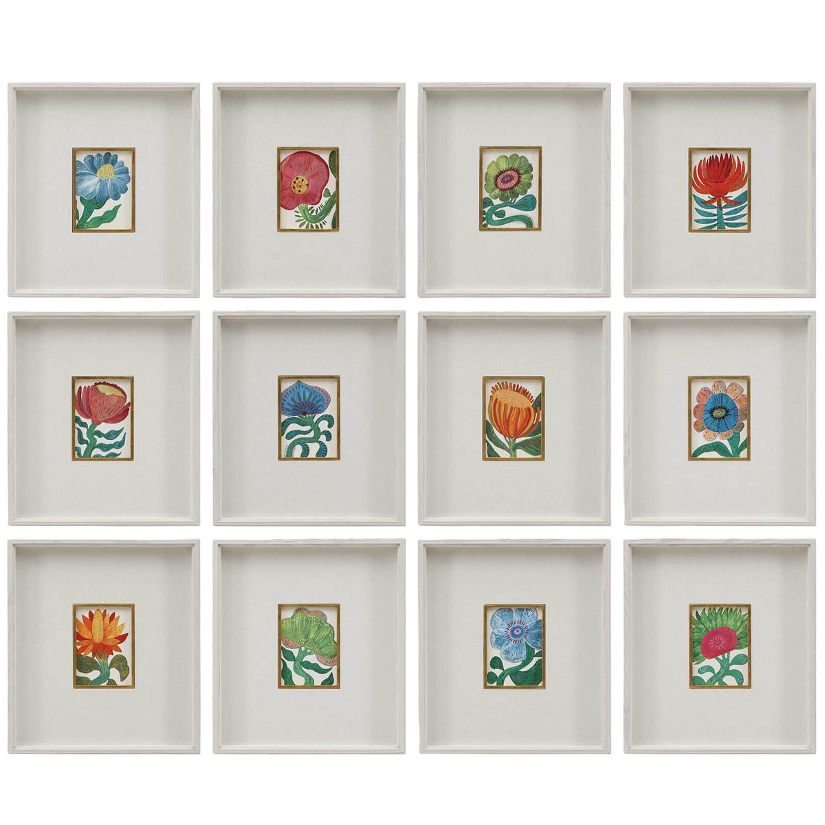 Fantasy Florals Framed Canvases, Set of 12