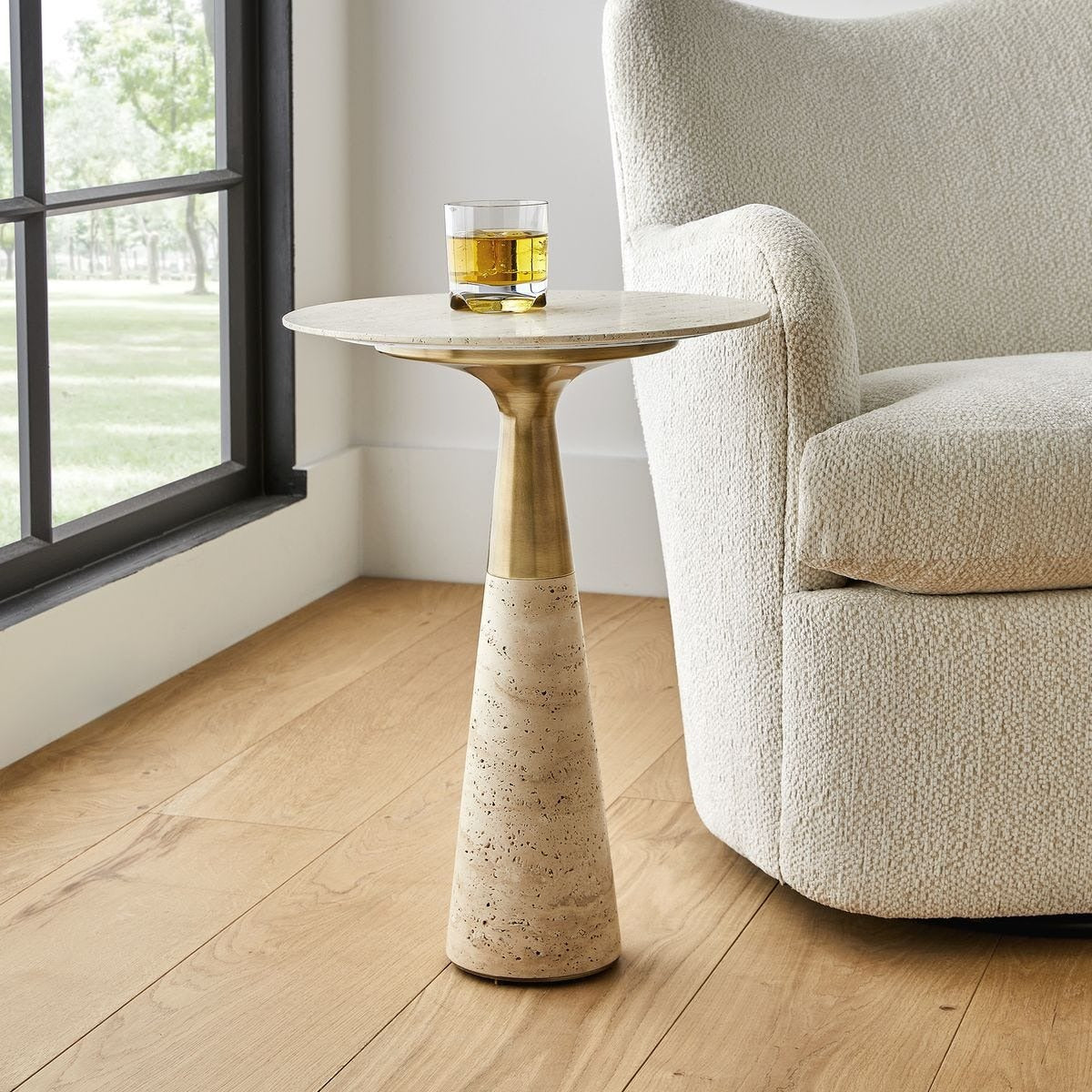 Pier Accent Table – Beige Travertine