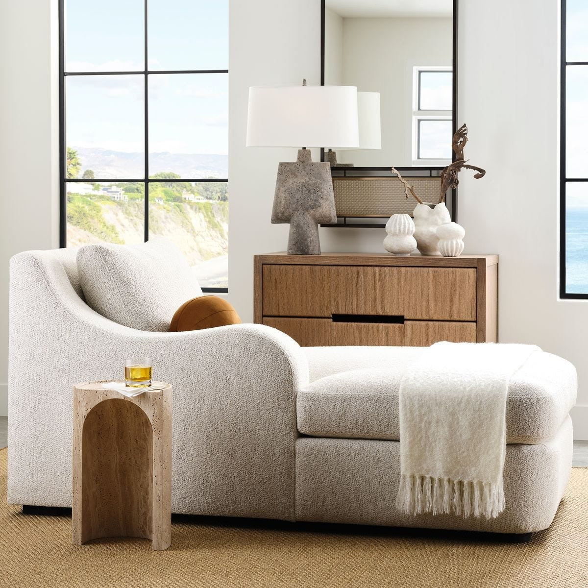 Basilica Accent Table – Beige Travertine