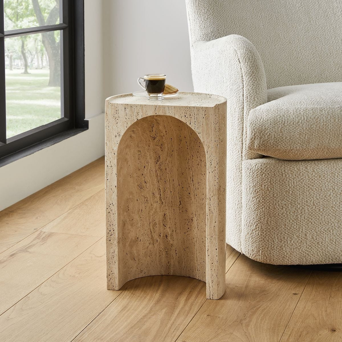 Basilica Accent Table – Beige Travertine
