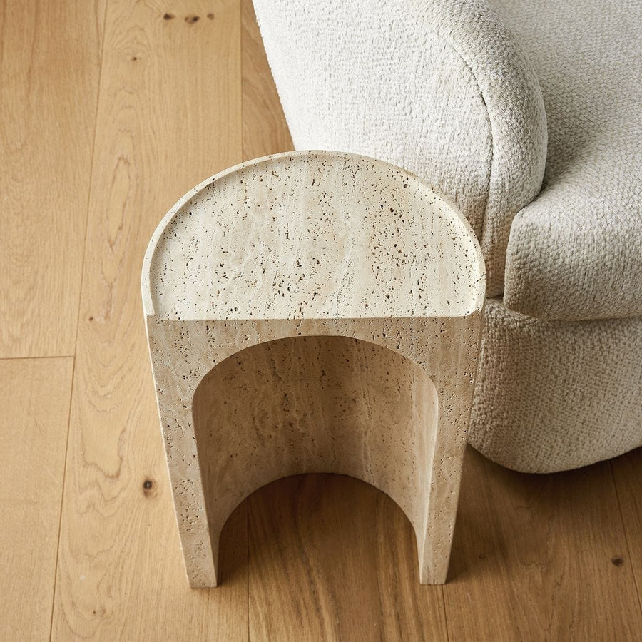 Basilica Accent Table – Beige Travertine