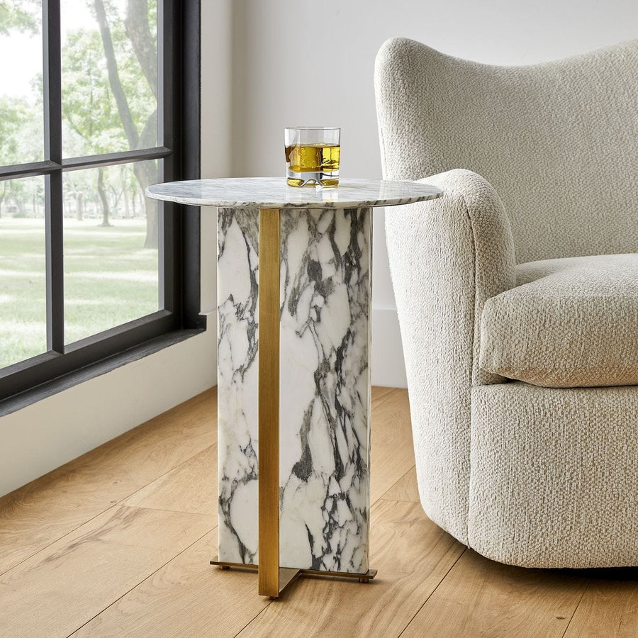 Joist Accent Table – Arabescato Marble