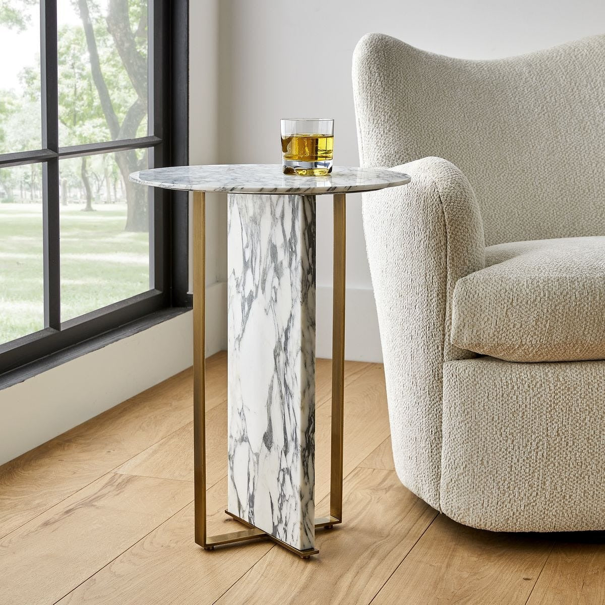 Joist Accent Table – Arabescato Marble