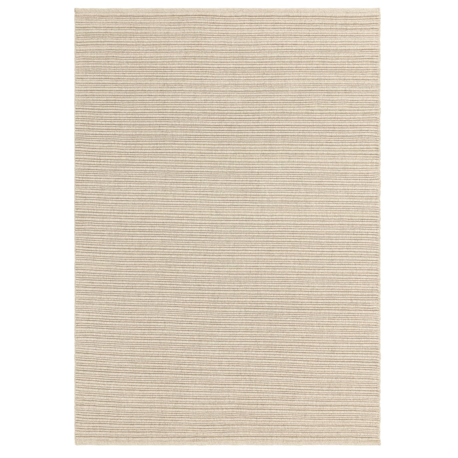 Ravine Ivory ribbed wool rug on a white background showing full texture and looped weave