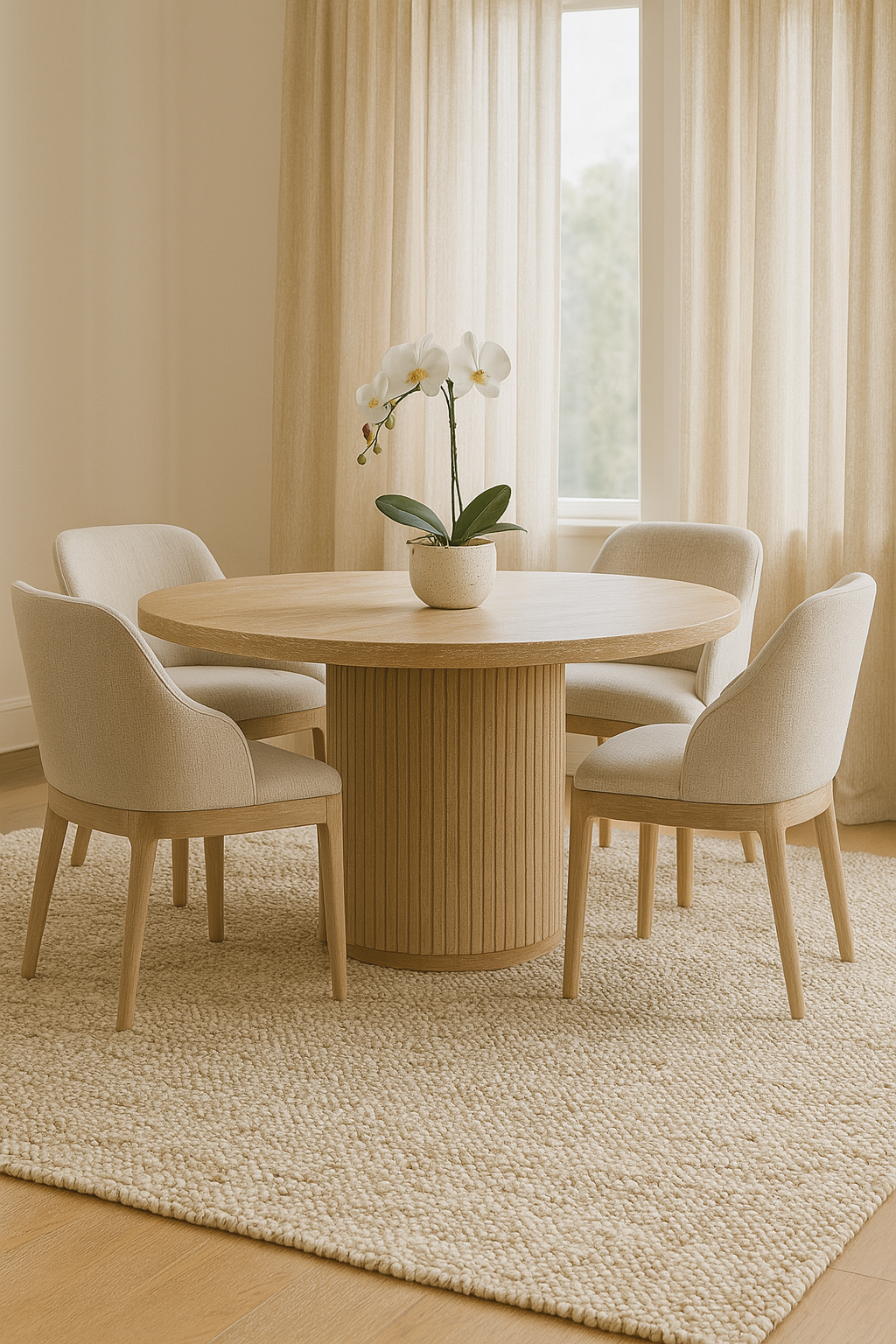 Reeded Round Dining Table – Oak, 140cm