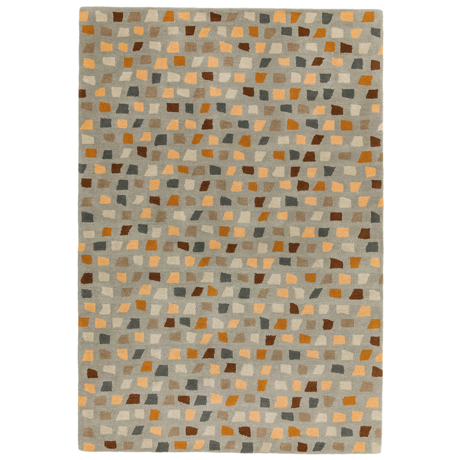Reef Pixel Grey Multi wool rug shown on a white background