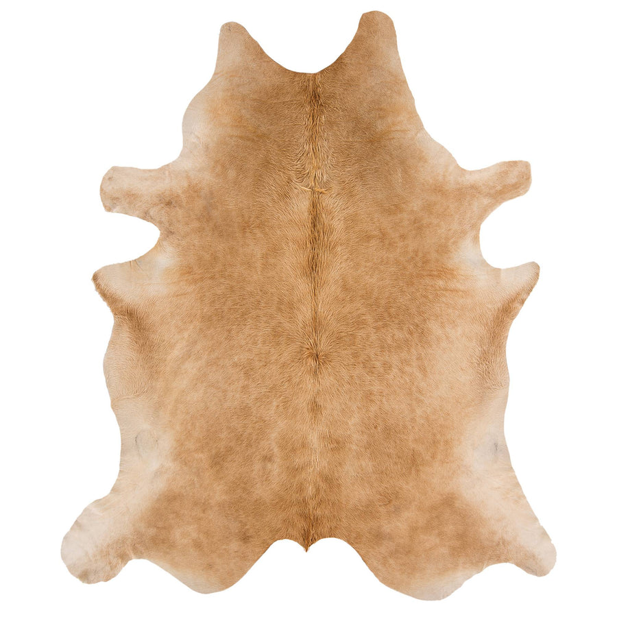Rodeo Solid Beige genuine Brazilian cowhide rug on white background