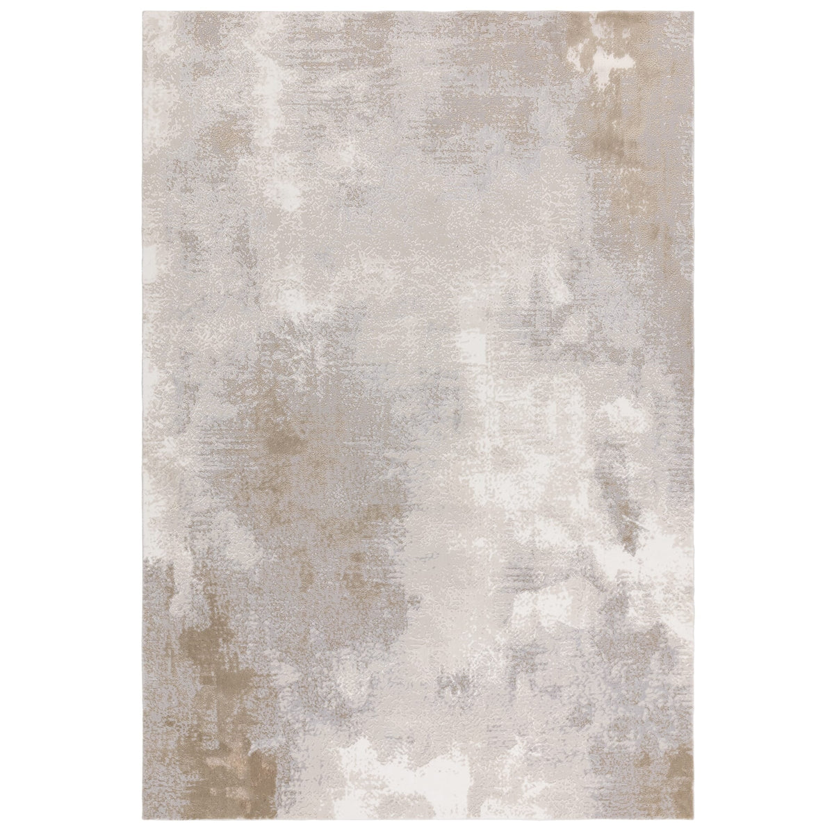 Stellar ivory rug with painterly abstract lustre design, full view on white background