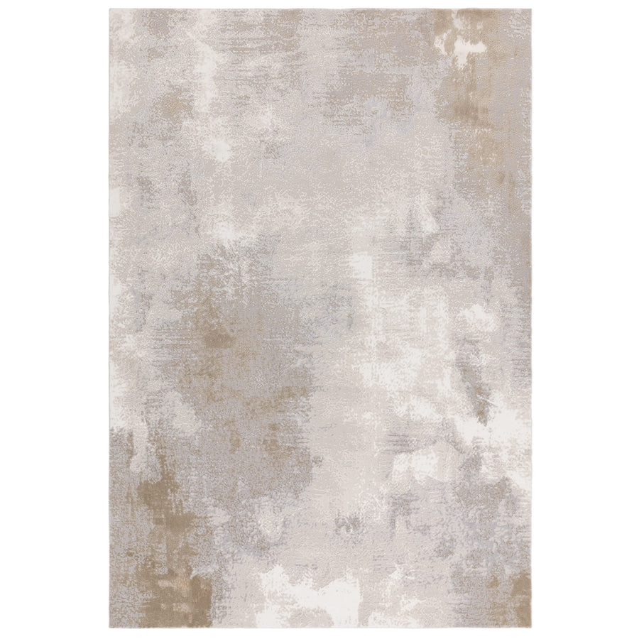 Stellar ivory rug with painterly abstract lustre design, full view on white background