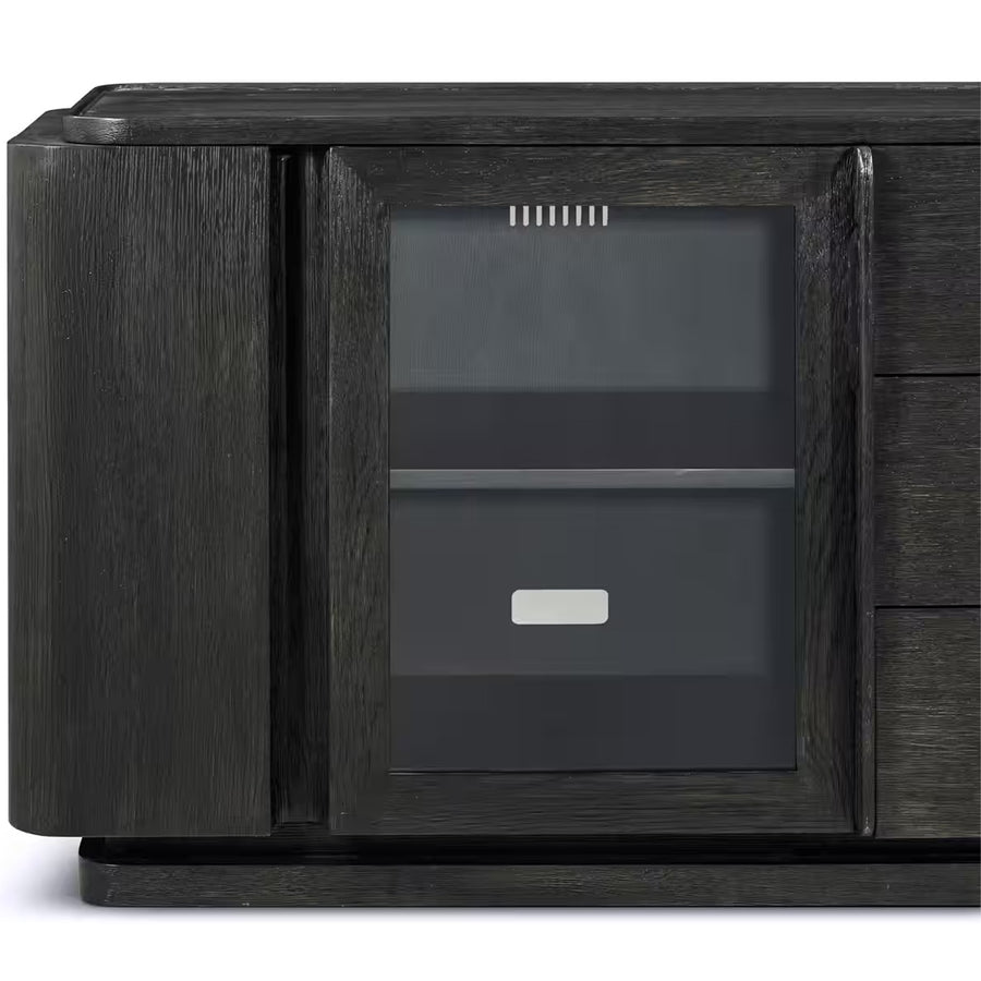 Repose Glass Door Media Console – Charcoal Oak