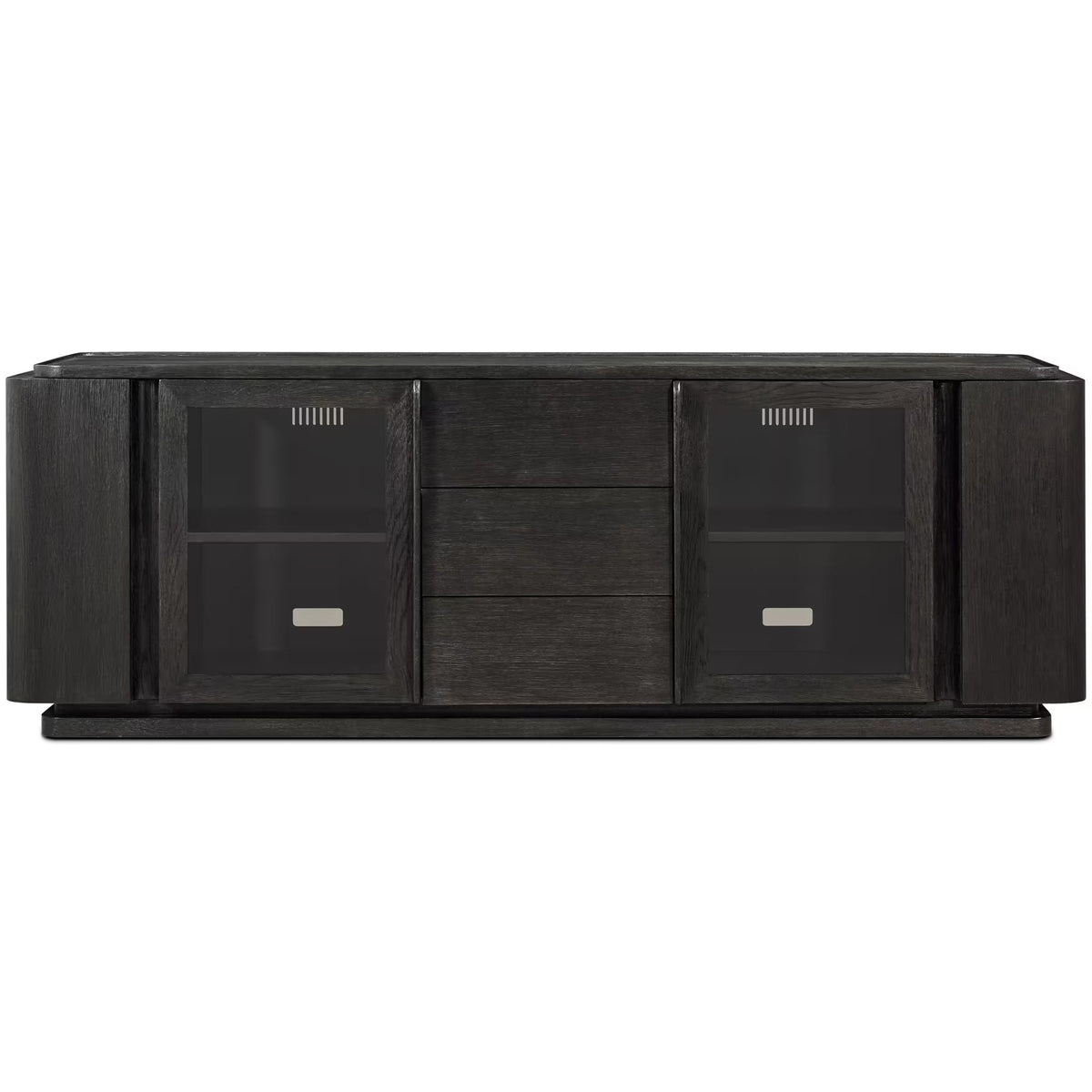 Repose Glass Door Media Console – Charcoal Oak