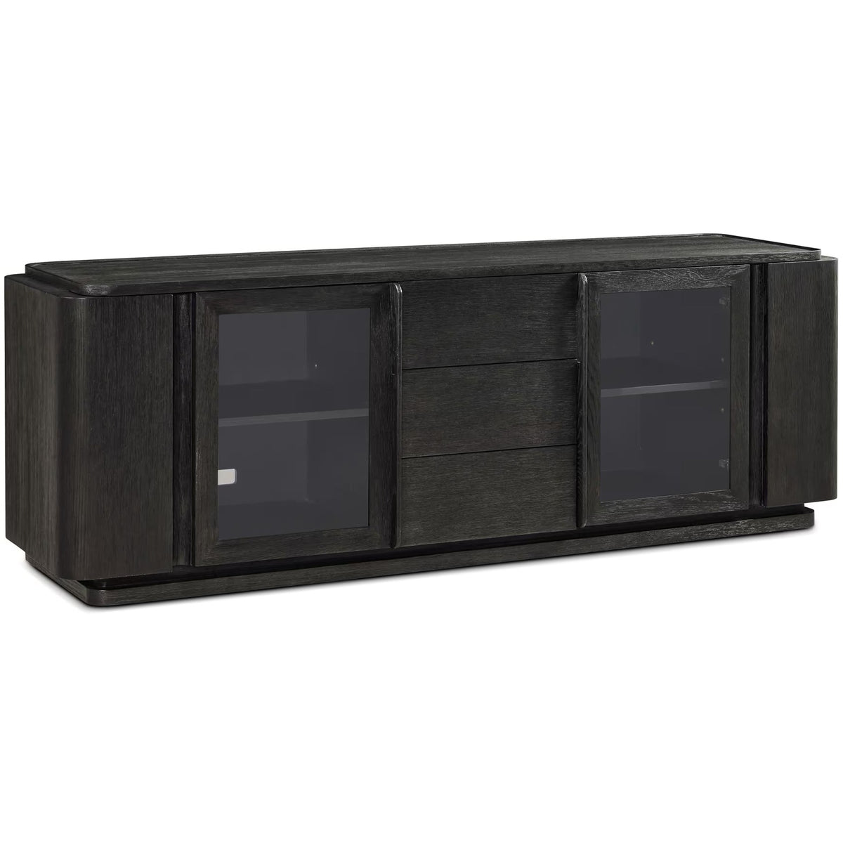 Repose Glass Door Media Console – Charcoal Oak