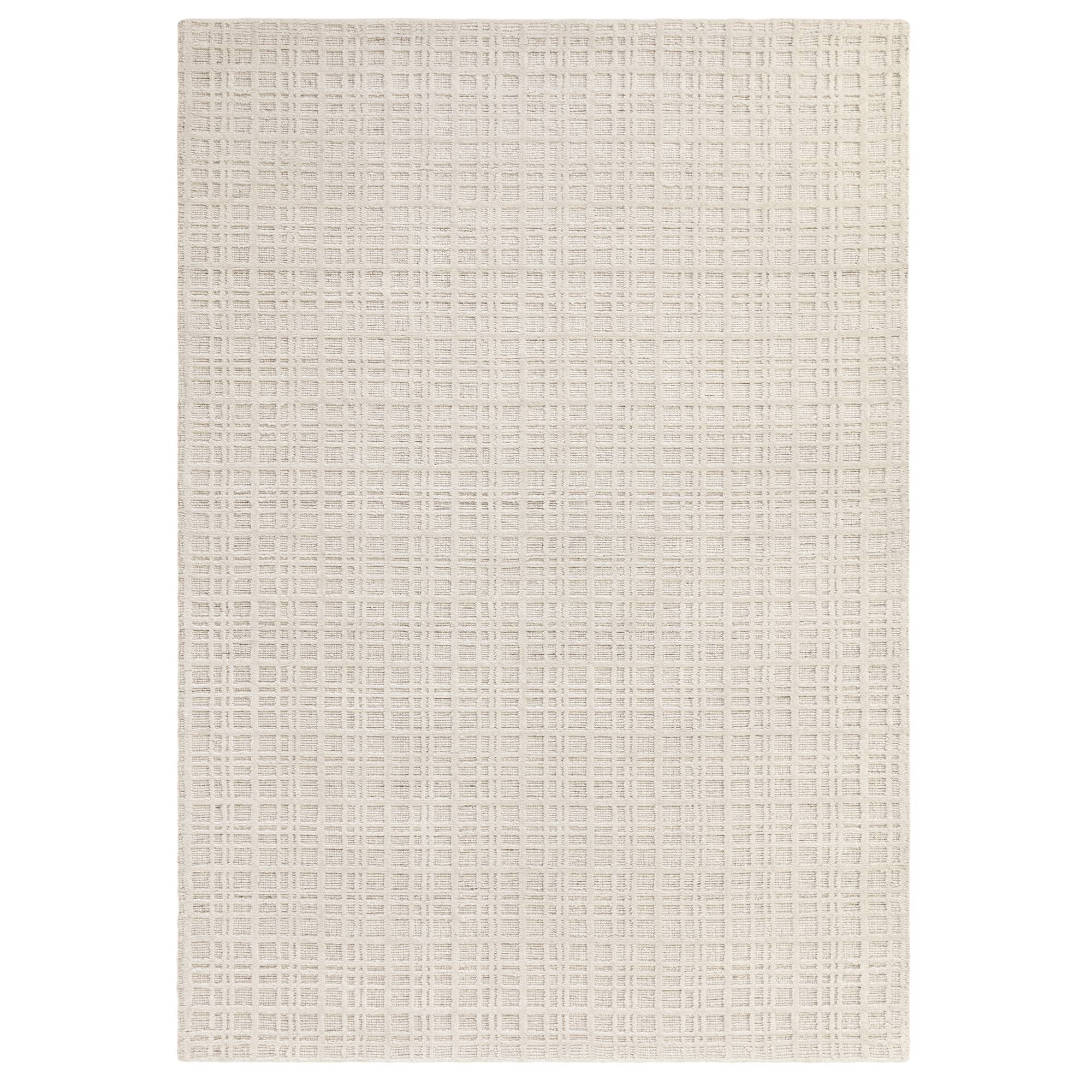 Thatch Ecru hand-woven wool rug on white background