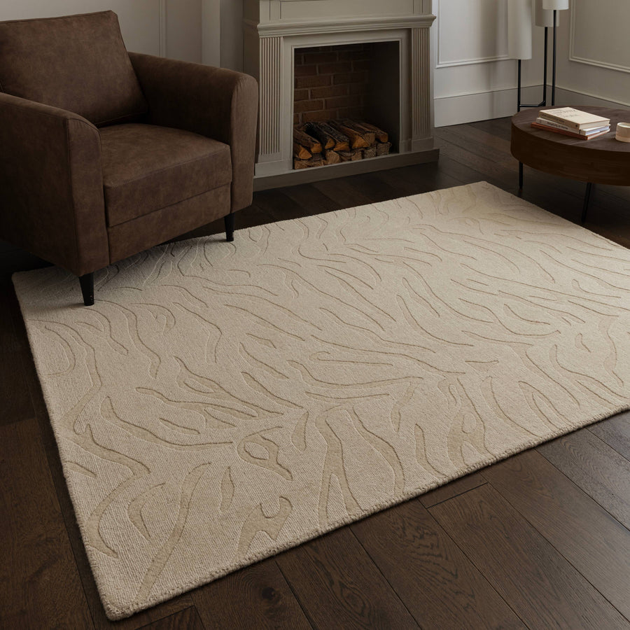 Tigra Sand wool rug shown on a plain background, full view