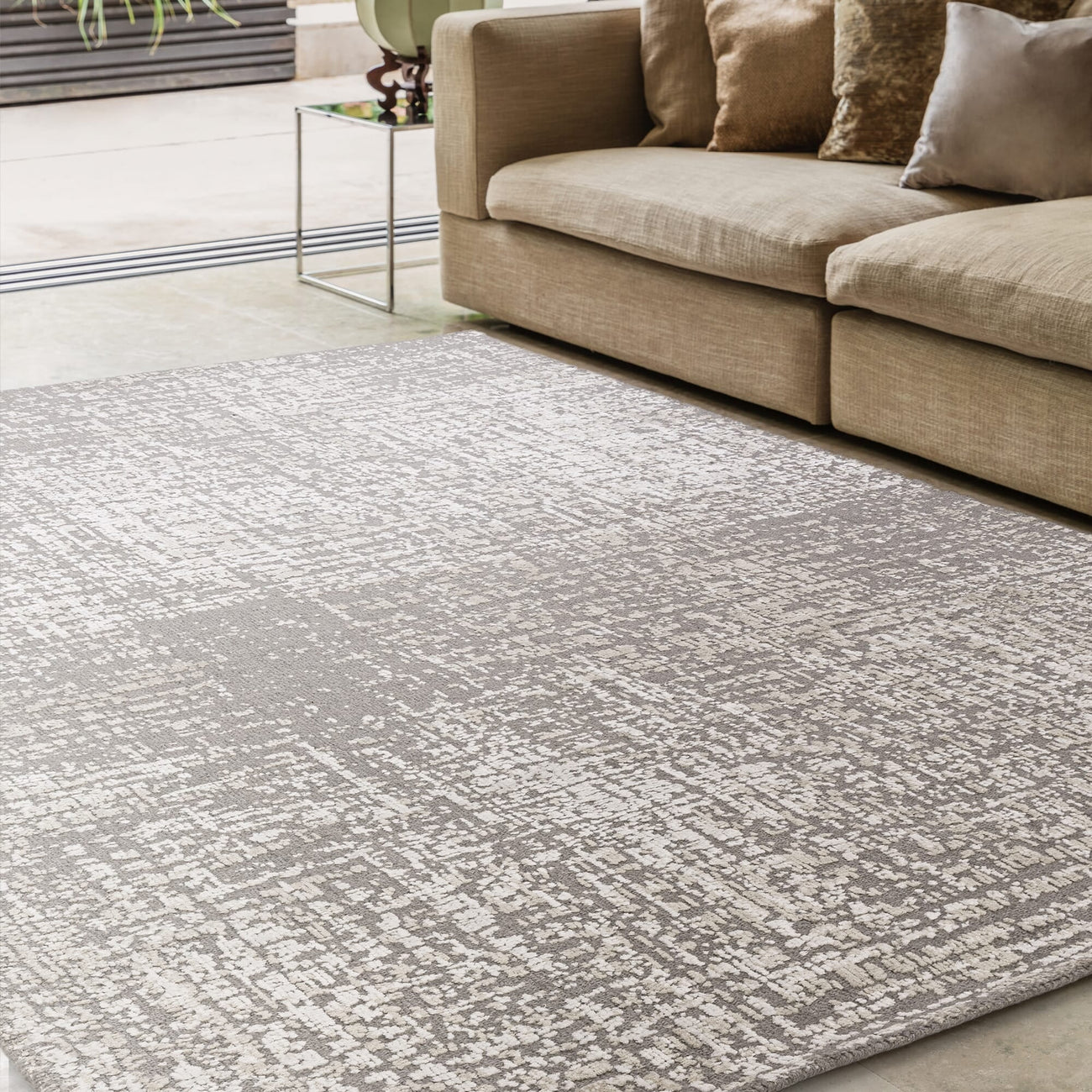 Torino Natural rug in ivory tones with abstract textured design, square view