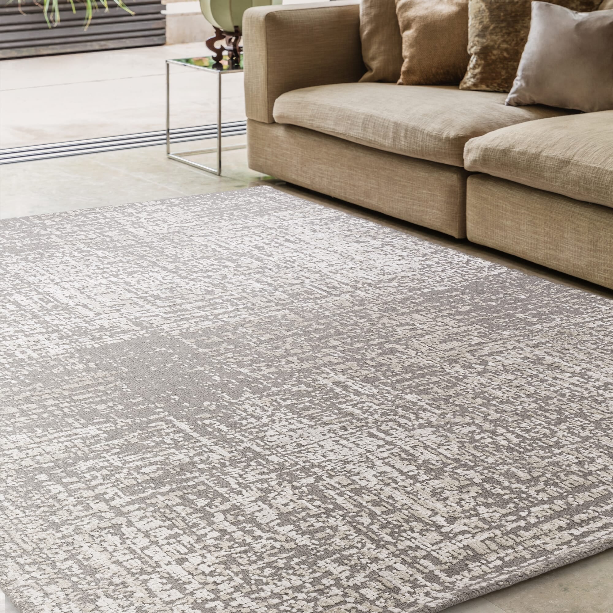 Torino Natural rug in ivory tones with abstract textured design, square view
