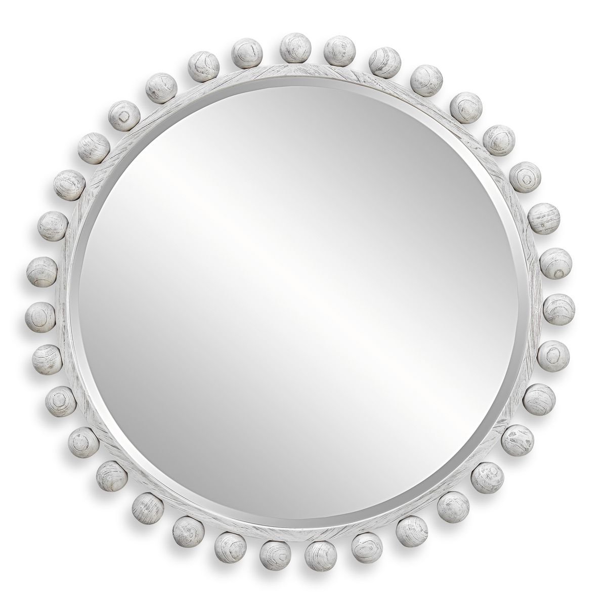 Cyra Wood Round Mirror – Aged Ivory