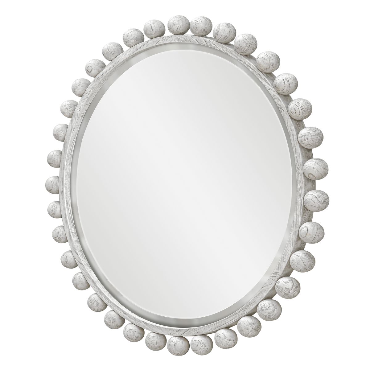 Cyra Wood Round Mirror – Aged Ivory