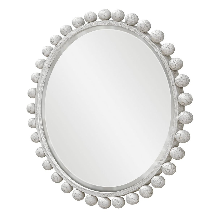 Cyra Wood Round Mirror – Aged Ivory