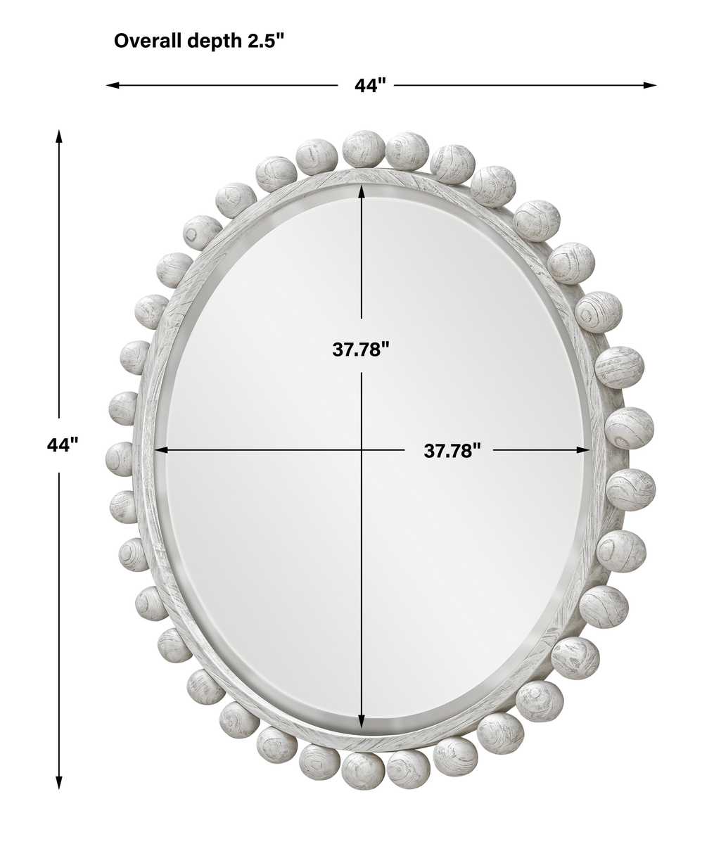 Cyra Wood Round Mirror – Aged Ivory
