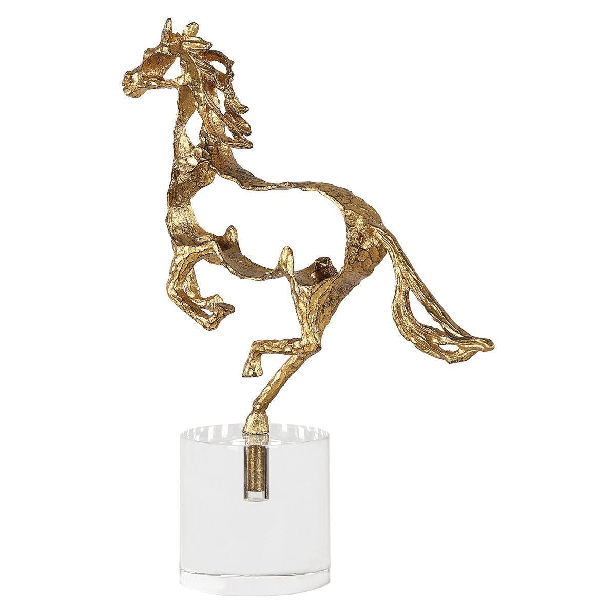 Gallop Brass Horse Sculpture on Crystal Base