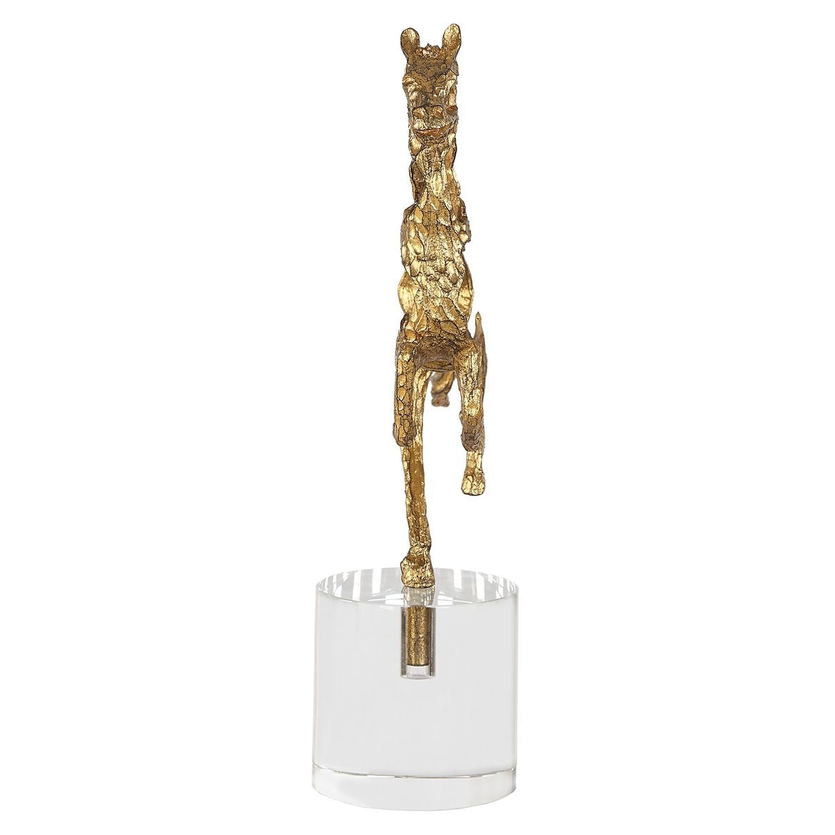 Gallop Brass Horse Sculpture on Crystal Base