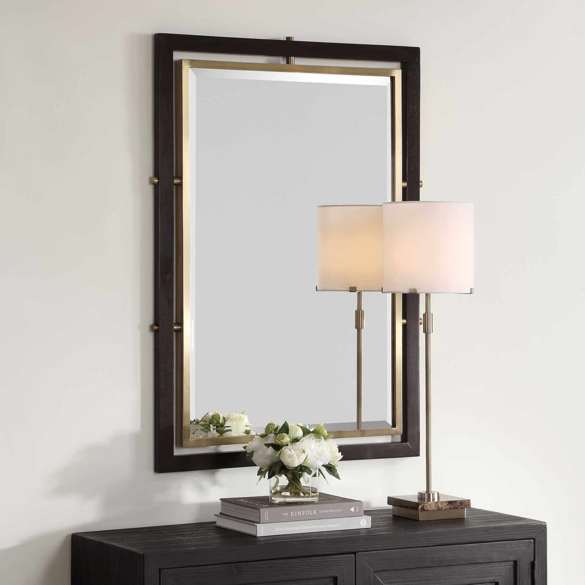Bach Walnut & Brass Rectangle Mirror