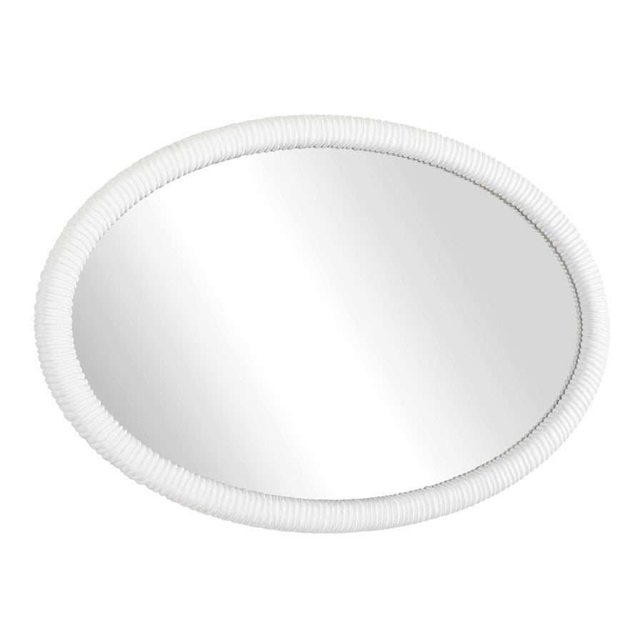 Bali White Ribbed Oval Mirror