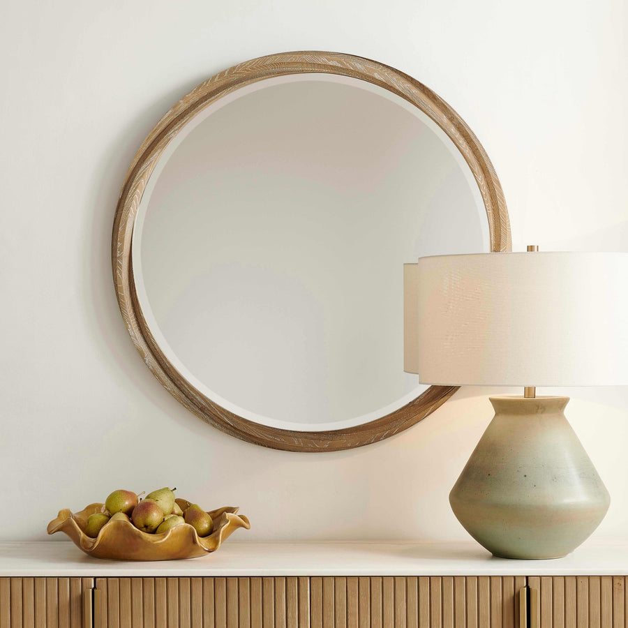Landry Round Light Wood Mirror