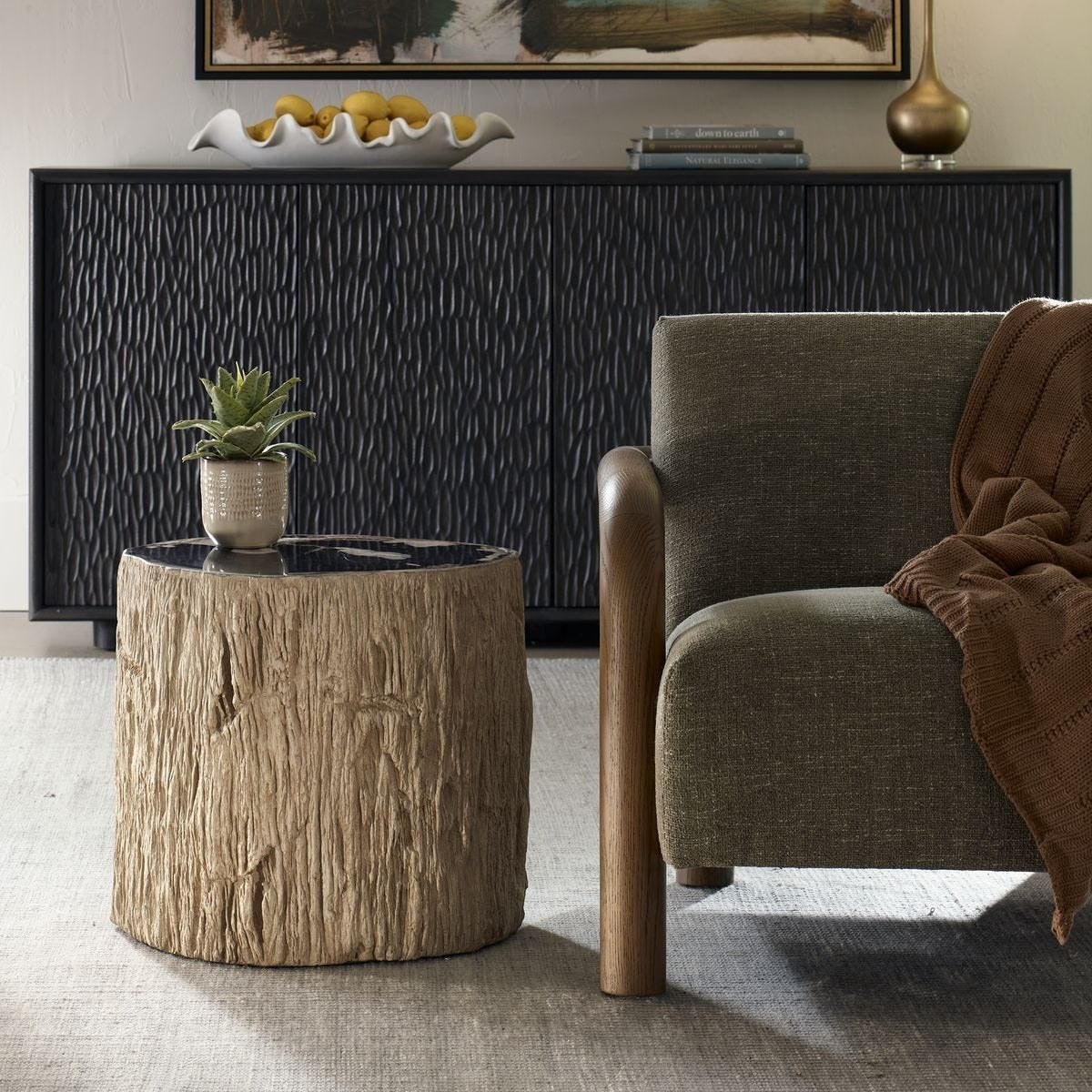Arco Accent Table – Petrified Wood Top