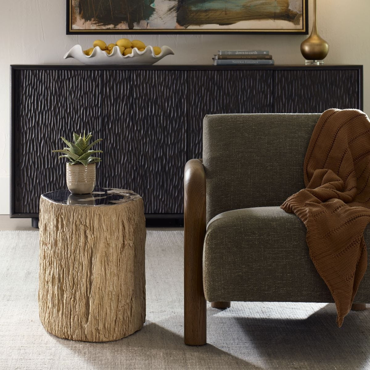 Arco Accent Table – Petrified Wood Top