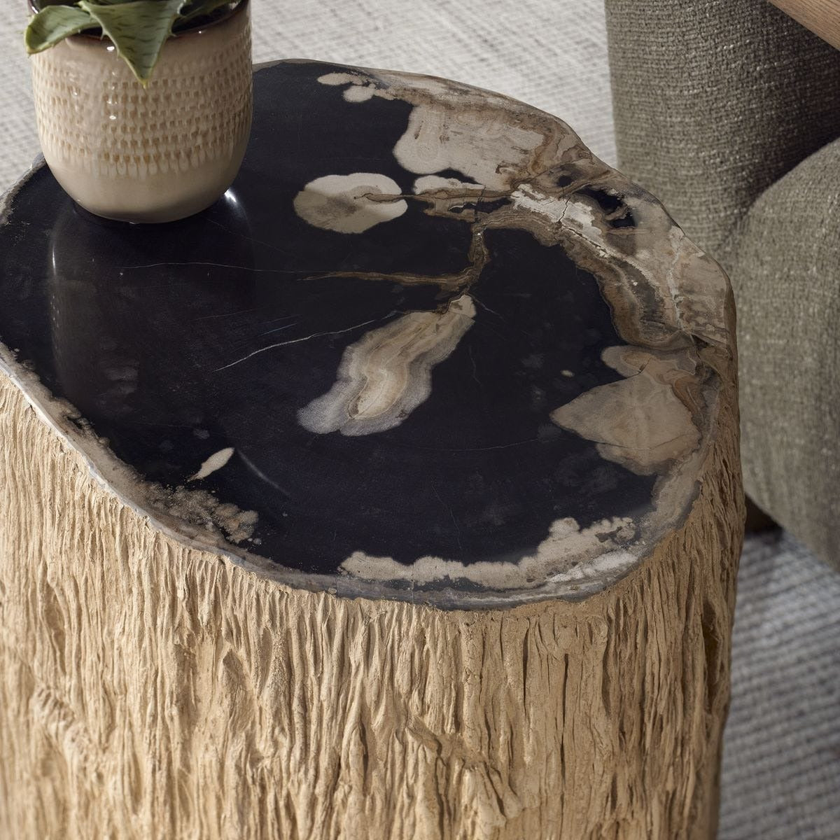 Arco Accent Table – Petrified Wood Top