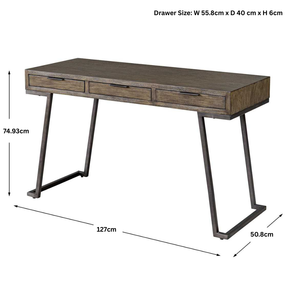 Comrade Mango Wood Desk – Aged Steel Base