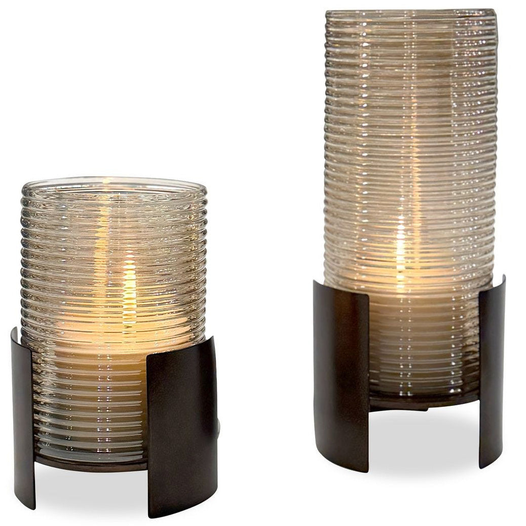 Fluted Fire Cylinder Candleholders, Set of 2