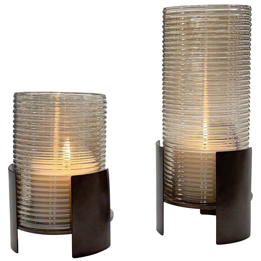 Fluted Fire Cylinder Candleholders, Set of 2