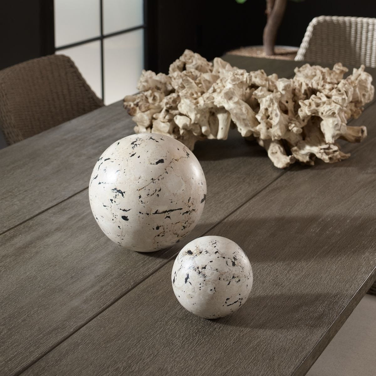 Nouveau Coral Stone Decorative Spheres – Set of 2