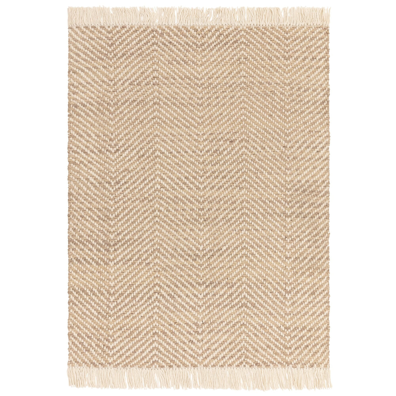 Vigo Sand reversible jute rug on a white background, full view