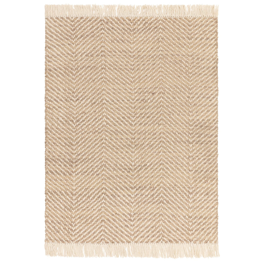 Vigo Sand reversible jute rug on a white background, full view